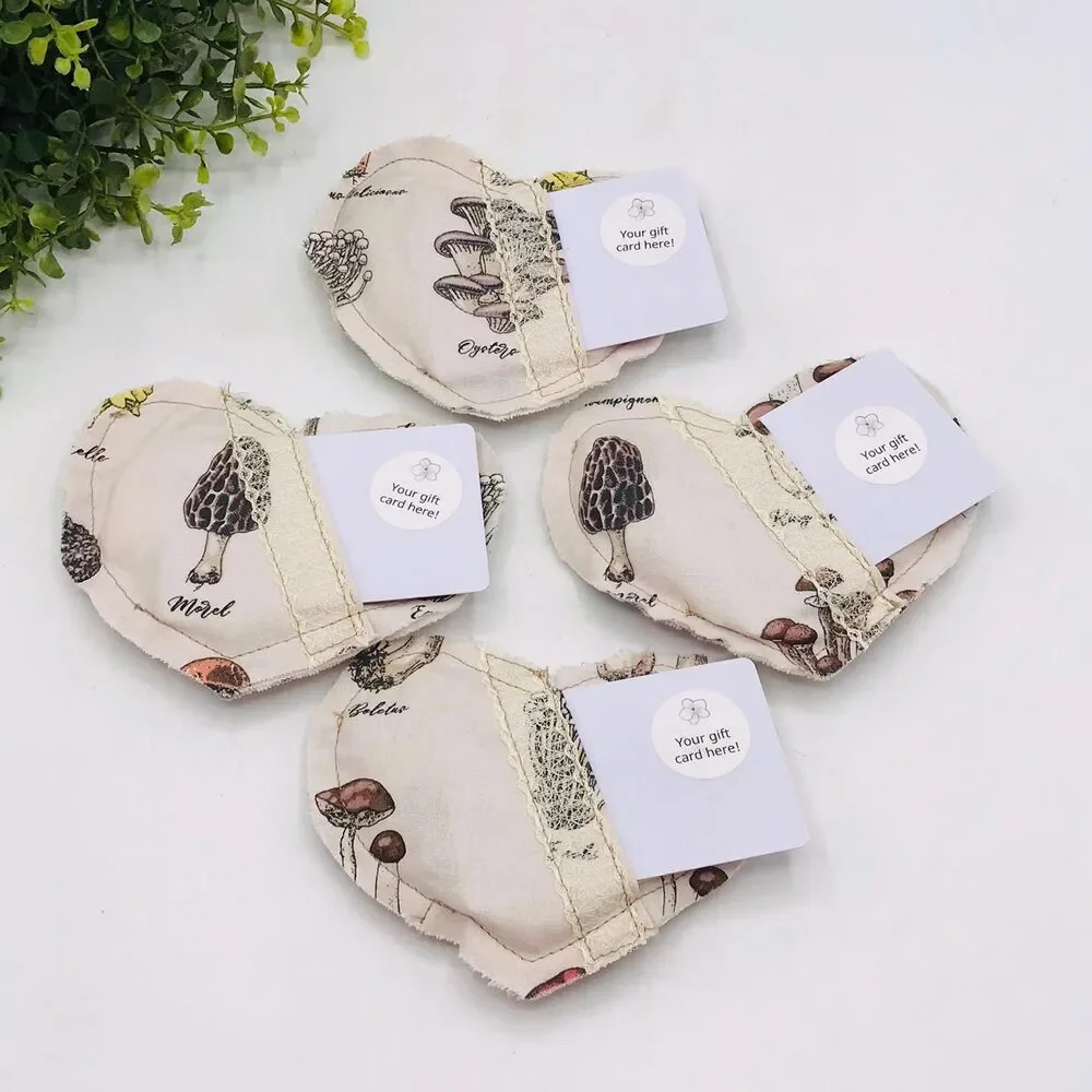 Set of 4 Fabric Pillow Gift Card Holders in Neutral Mushrooms 5x4 Inches